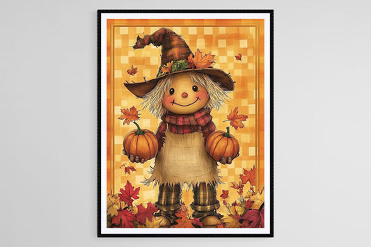 Affiche Épouvantail avec Citrouilles – Poster Décor Automnal