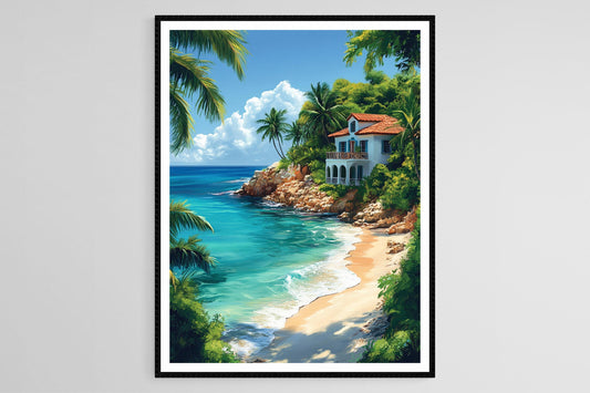 Affiche Cottages des Keys – Impression Art, Côte Marine & Verdure Luxuriante