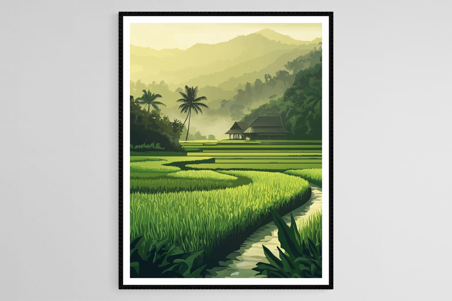 Affiche Rizières Malaisiennes – Poster Maison Kampung dans les Champs Verts