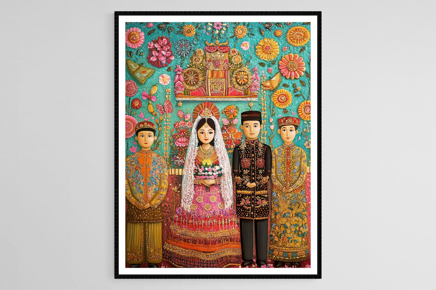 Affiche Mariage Malais – Poster Art avec Tenues Élaborées et Symboles Culturels