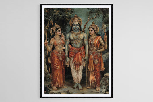 Affiche Lord Rama avec Sita et Hanuman – Poster Art Spirituel