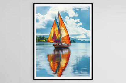 Affiche Canoë Drua Fidjien – Poster Art Nautique Traditionnelle