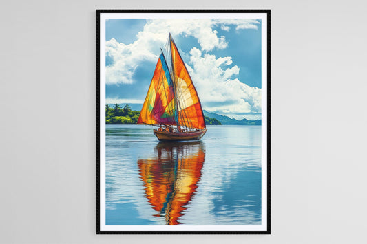 Affiche Canoë Drua Fidjien – Poster Art Nautique Traditionnelle