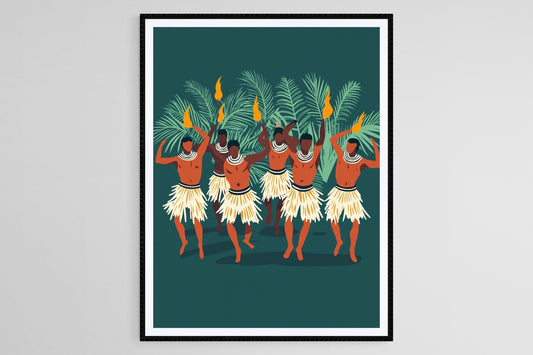 Affiche Danse de Feu Fidjienne – Art mural culture Pacifique