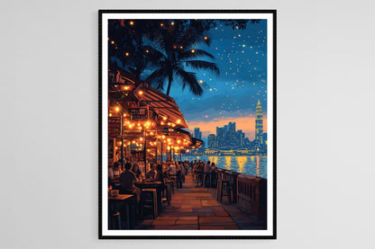 Affiche Gurney Drive – Impression Art de Penang, Scène Nocturne & Restauration