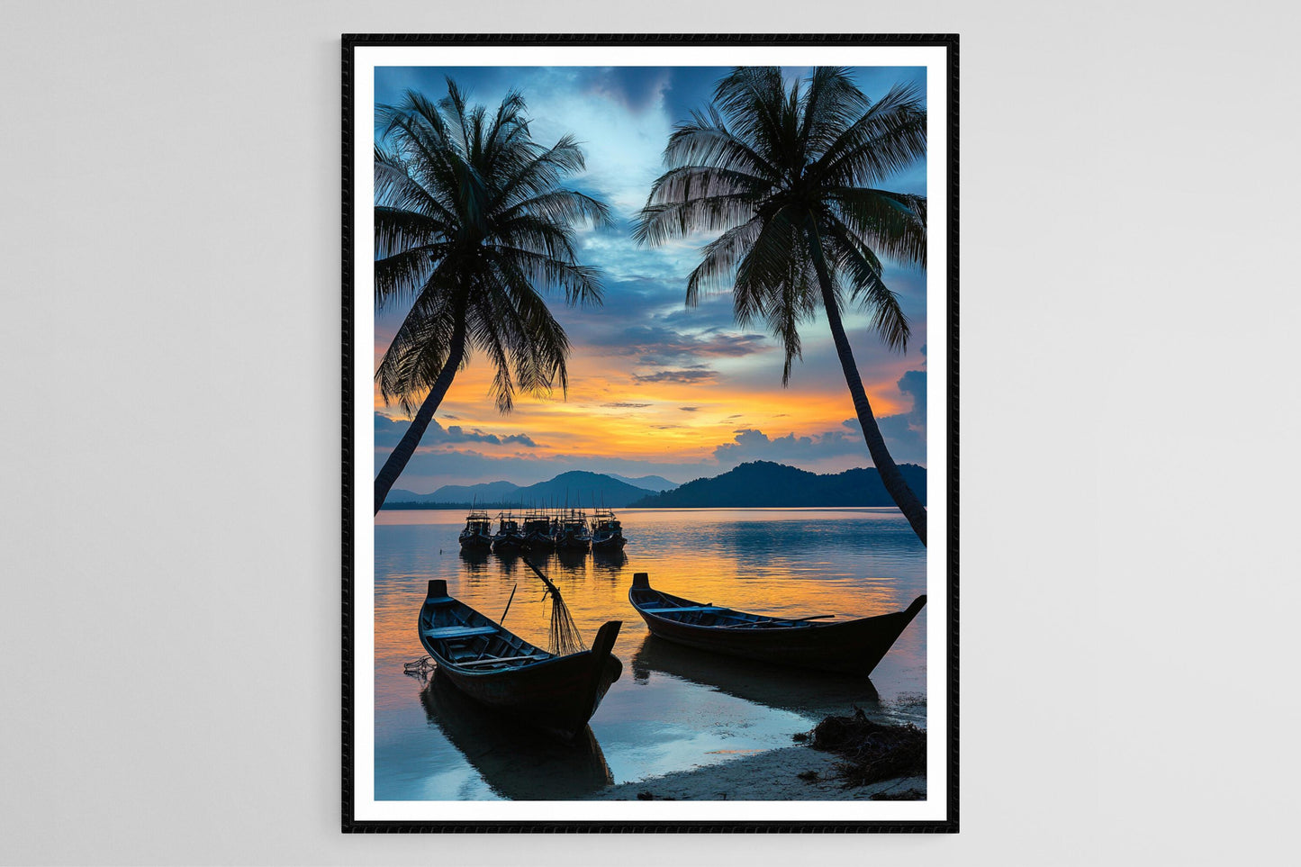 Affiche Langkawi – Impression artistique de coucher de soleil avec bateaux de pêche