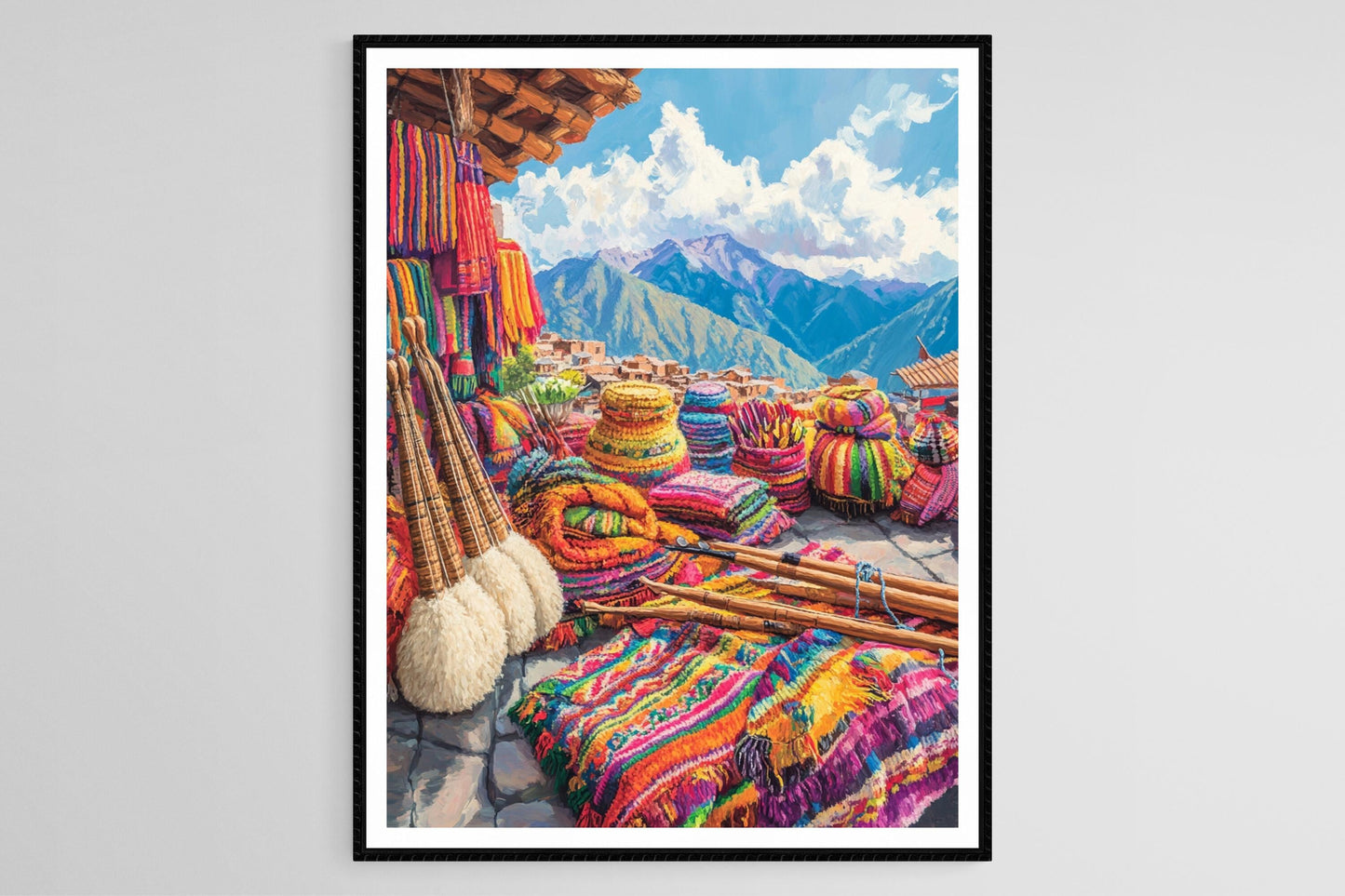 Affiche Marché Bolivien – Poster de Laine de Lama et Flûtes Andines