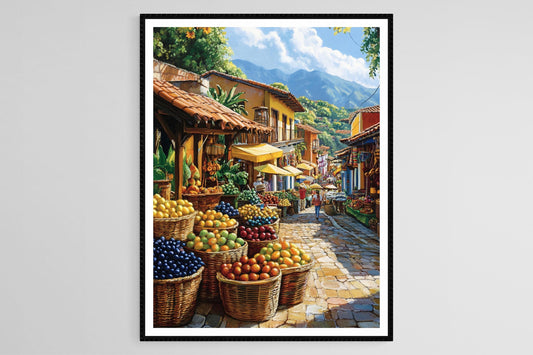Affiche Marché Colombien – Poster Café et Fruits Tropicaux