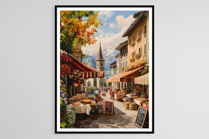 Affiche Zurich Marché Suisse – Poster Fondue et Chocolats Suisses