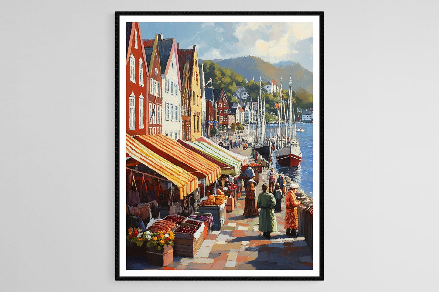 Affiche Marché de Bergen – Poster Saumon Fumé et Confiture de Baies