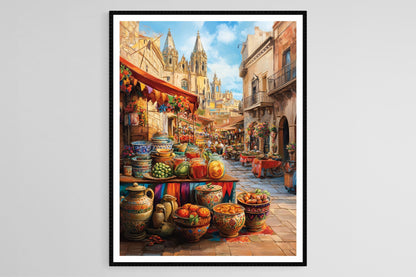 Affiche Marché Espagnol de Barcelone – Poster Tapas et Sangria Élégants