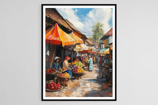 Affiche Yogyakarta – Poster Marché Indonésien, Fruits Exotiques et Batik