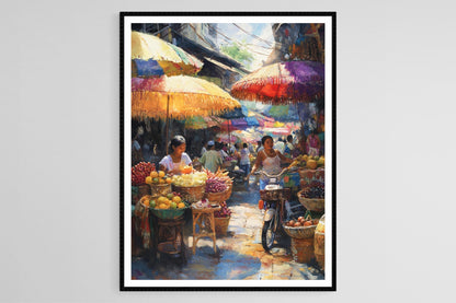 Affiche Marché de Manille – Poster Fruits Tropicaux et Artisanat Capiz