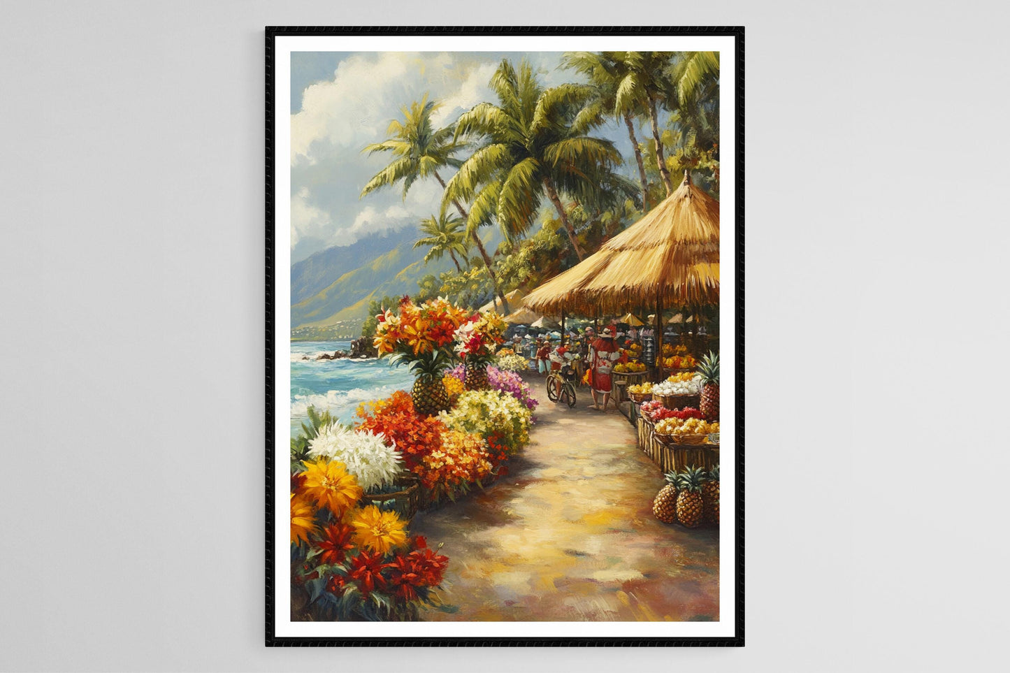 Affiche Honolulu – Poster Fleurs Tropicales et Leis Artisanaux de Hawaï