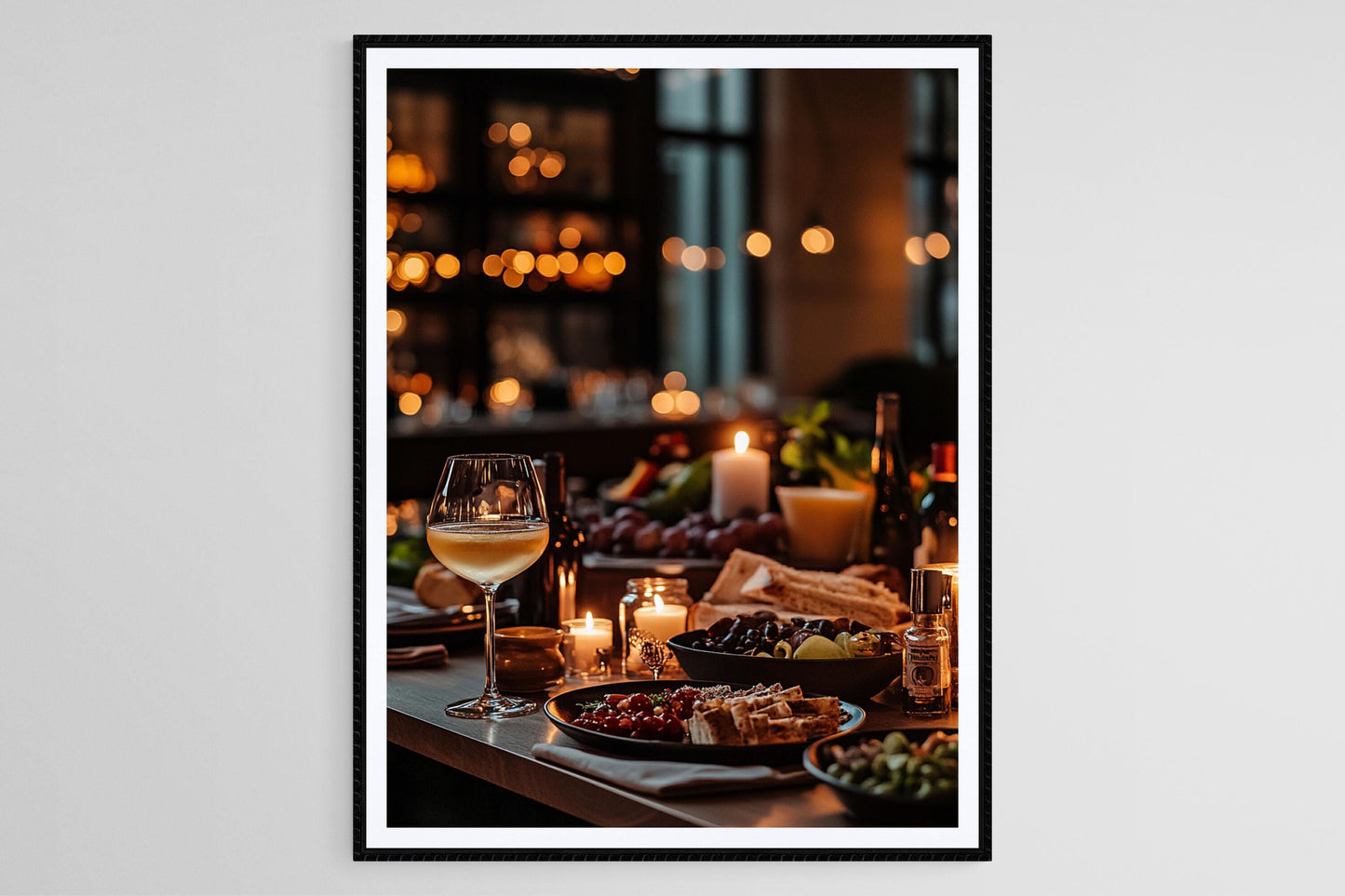 Affiche Dîner aux Bougies – Poster Scène de Dîner avec Vin et Charcuterie