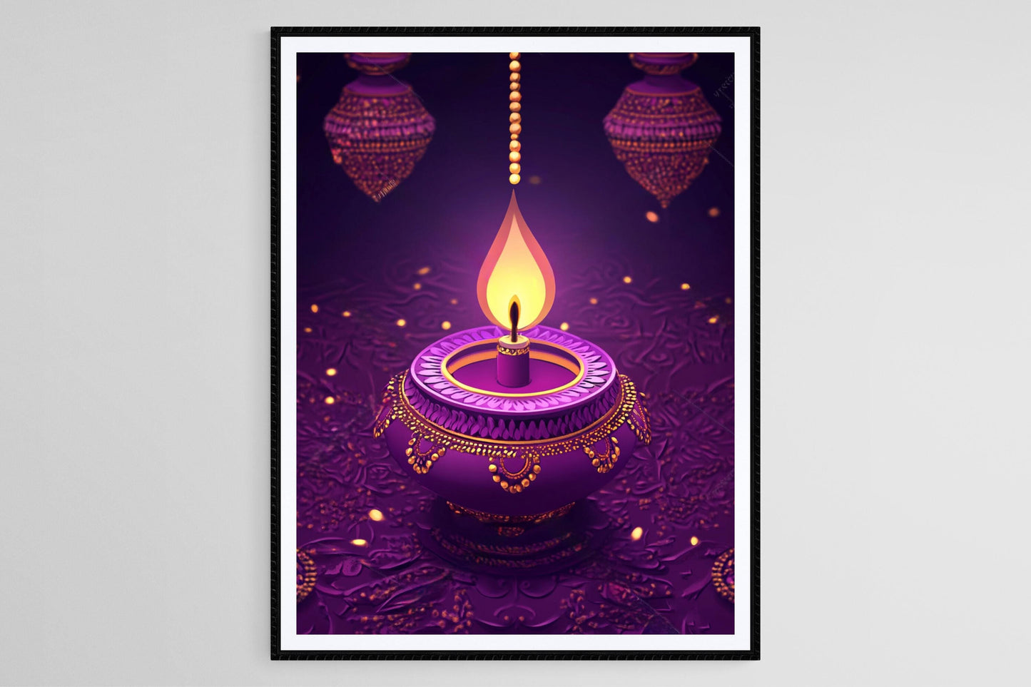 Affiche Diwali – Illustration festive de lampe Diya en violet