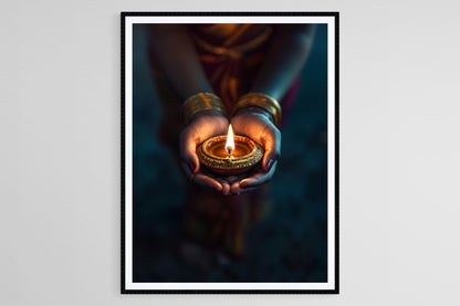 Affiche Diwali – Poster d'Art avec Bougie et Diya Traditionnel