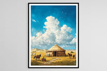 Affiche Yourte Mongole – Impression Art, Paysage de Steppe et Vie Nomade