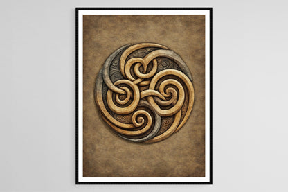 Affiche Spirale Celte – Poster Design Circulaire Évocateur en Tons Terre