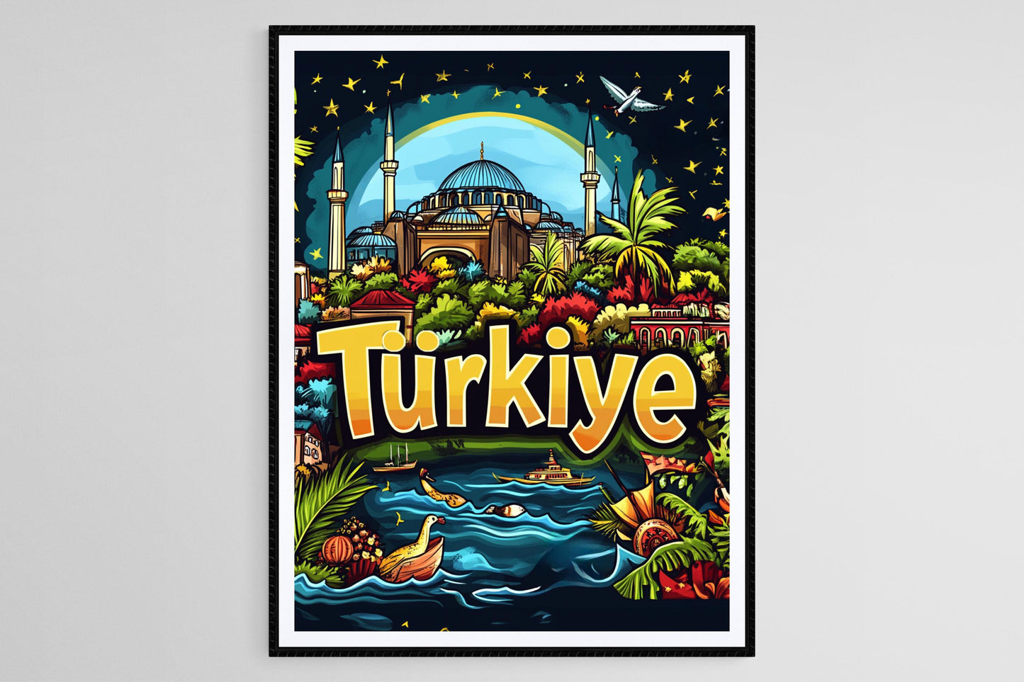 Affiche Art Illustré Türkiye – Décor Mosquée Istanbul, Culture Turque