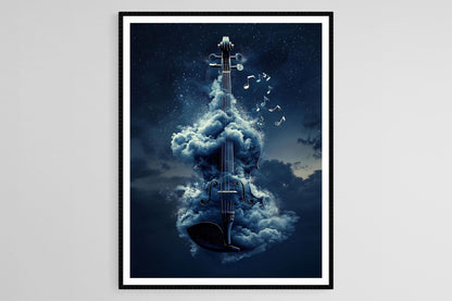 Affiche Violon Fantastique – Poster Ciel Crépusculaire et Poussière Musicale