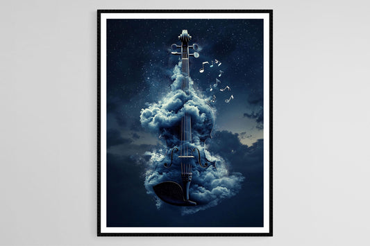 Affiche Violon Fantastique – Poster Ciel Crépusculaire et Poussière Musicale