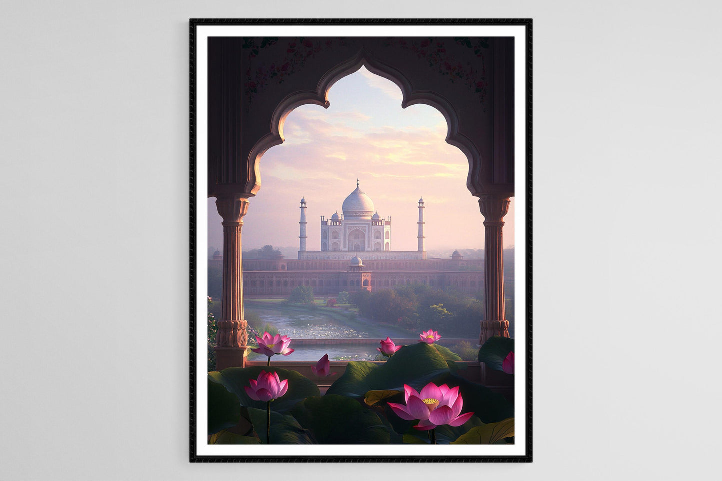 Affiche Agra – Poster Art Taj Mahal et Fenêtres de Lotus