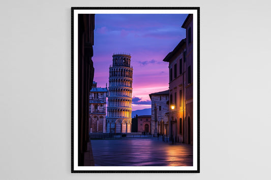 Affiche Tour de Pise – Poster Silhouette au crépuscule et place historique