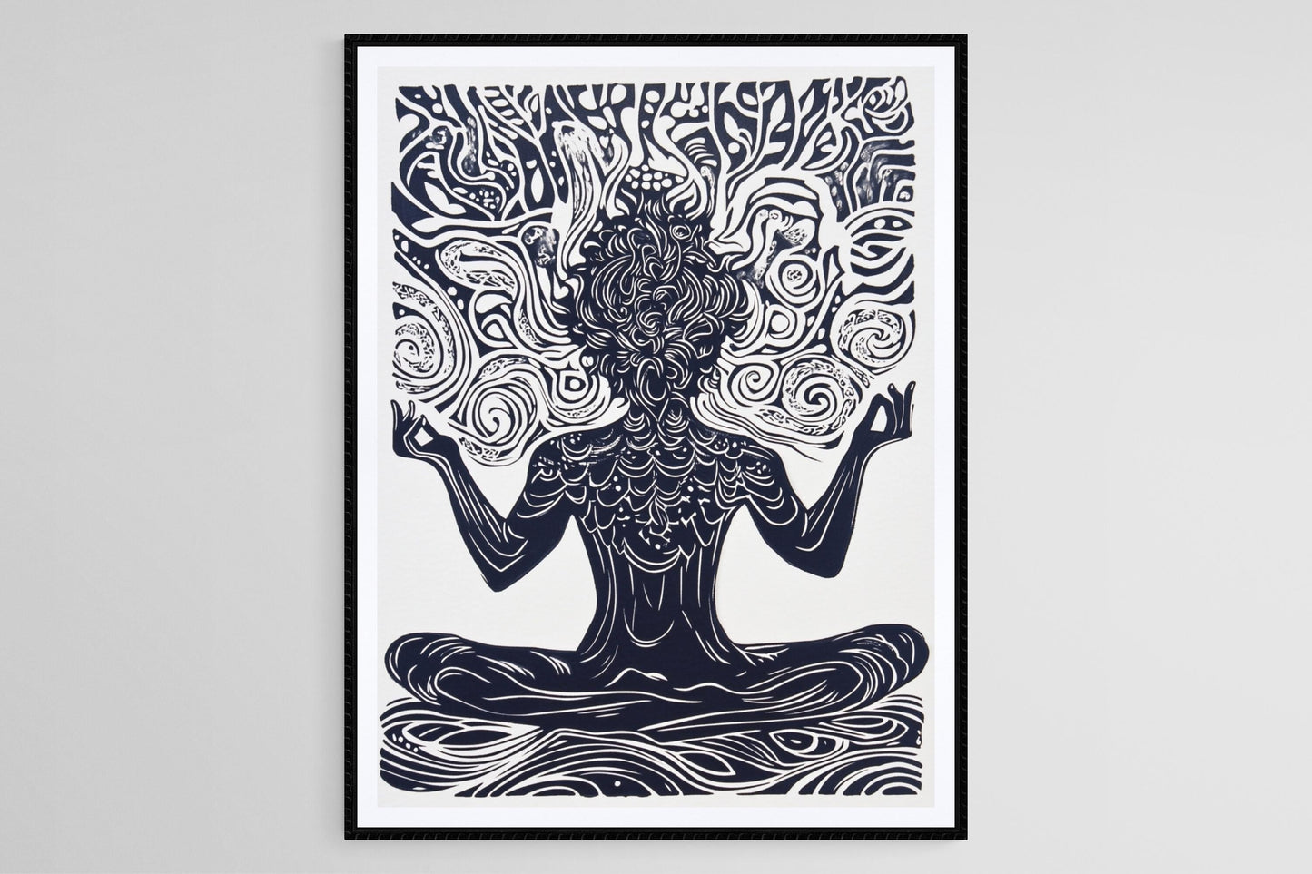 Affiche Méditation Yoga – Poster Illustration Spirituelle Noir et Blanc