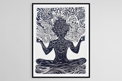 Affiche Méditation Yoga – Poster Illustration Spirituelle Noir et Blanc