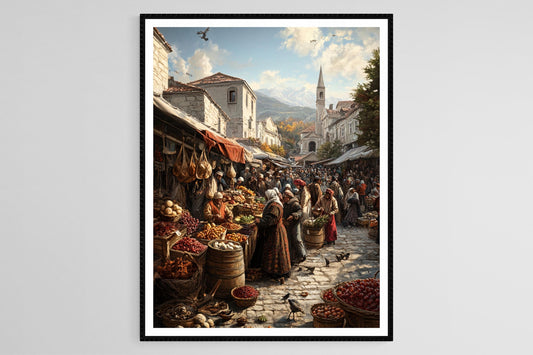 Affiche Marché Balkan – Poster Artisanal et Place Historique