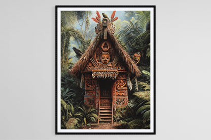 Affiche Maison Esprit PNG – Art de Sculptures Sacrées en Jungle