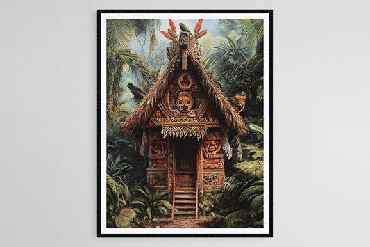 Affiche Maison Esprit PNG – Art de Sculptures Sacrées en Jungle