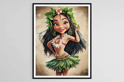 Affiche Danseuse Hula – Poster Caricature de la Culture Hawaïenne