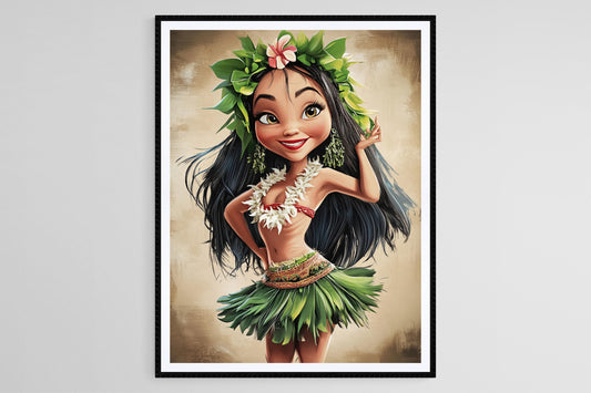 Affiche Danseuse Hula – Poster Caricature de la Culture Hawaïenne