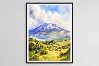 Affiche Mont Kilimandjaro – Art aquarelle de la faune africaine
