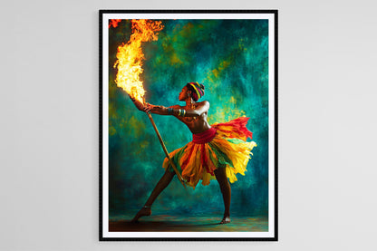 Affiche Danseur de Limbo Trinidad – Poster Art de Danse Culturelle et Flammes