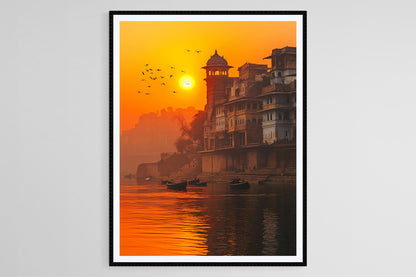 Affiche Coucher de Soleil sur le Gange – Poster Art d'Uttarakhand