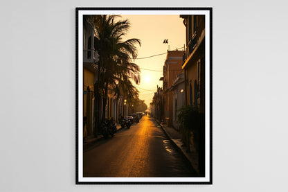 Affiche Pondichéry – Poster Silhouette du coucher de soleil dans le Quartier Français