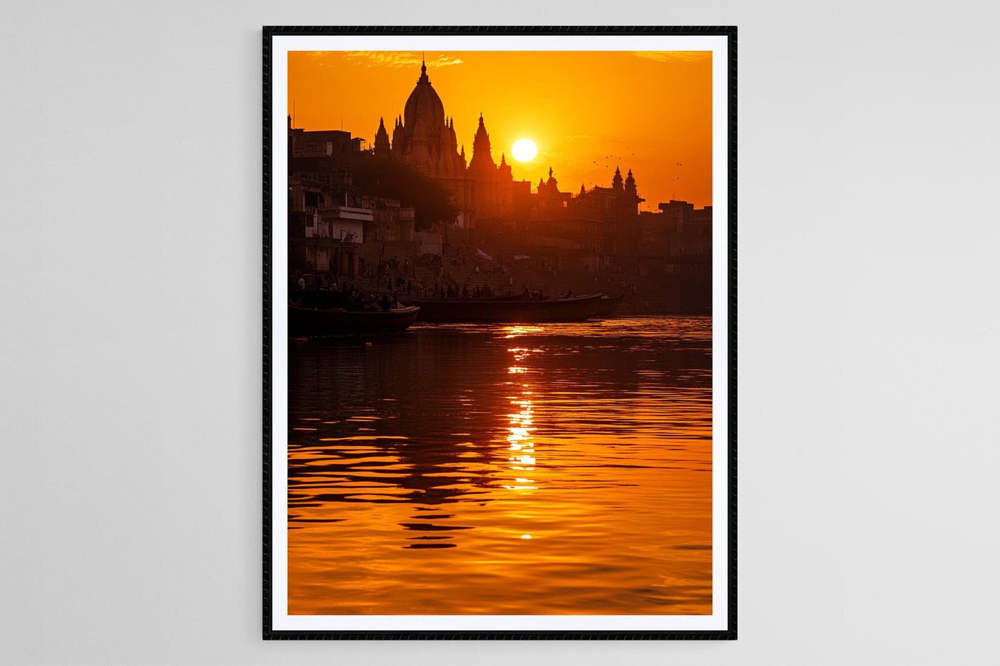Affiche Varanasi – Poster Silhouette du coucher de soleil sur le Gange