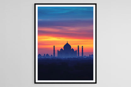 Affiche Taj Mahal – Poster Silhouette au coucher de soleil à Agra