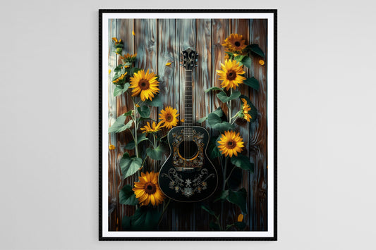 Affiche Tournesol et Guitare – Poster Art Rustique Nature & Musique