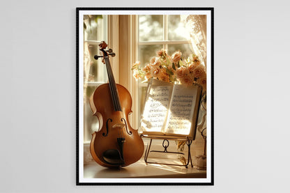 Affiche Violon ensoleillé et Roses – Décor élégant de musique classique