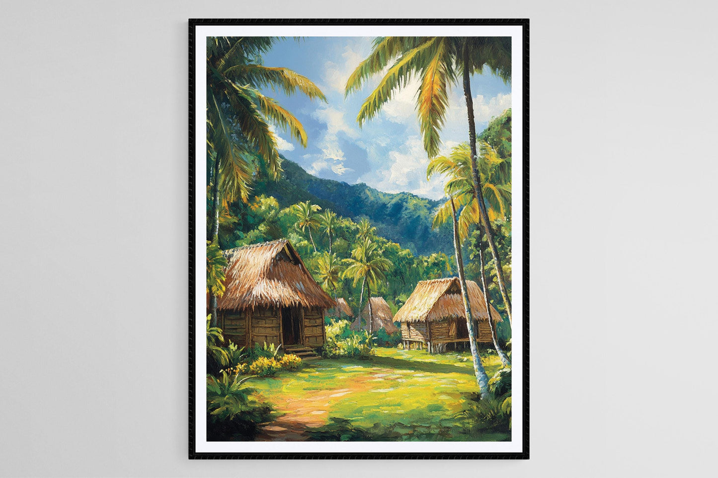 Affiche Art Bures Fidjiens – Décor Tropical de Village