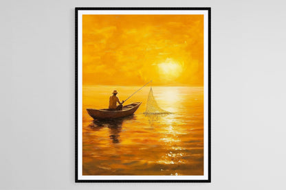 Affiche Pêcheur Fidjien au Lever de Soleil – Poster Océan Pacifique