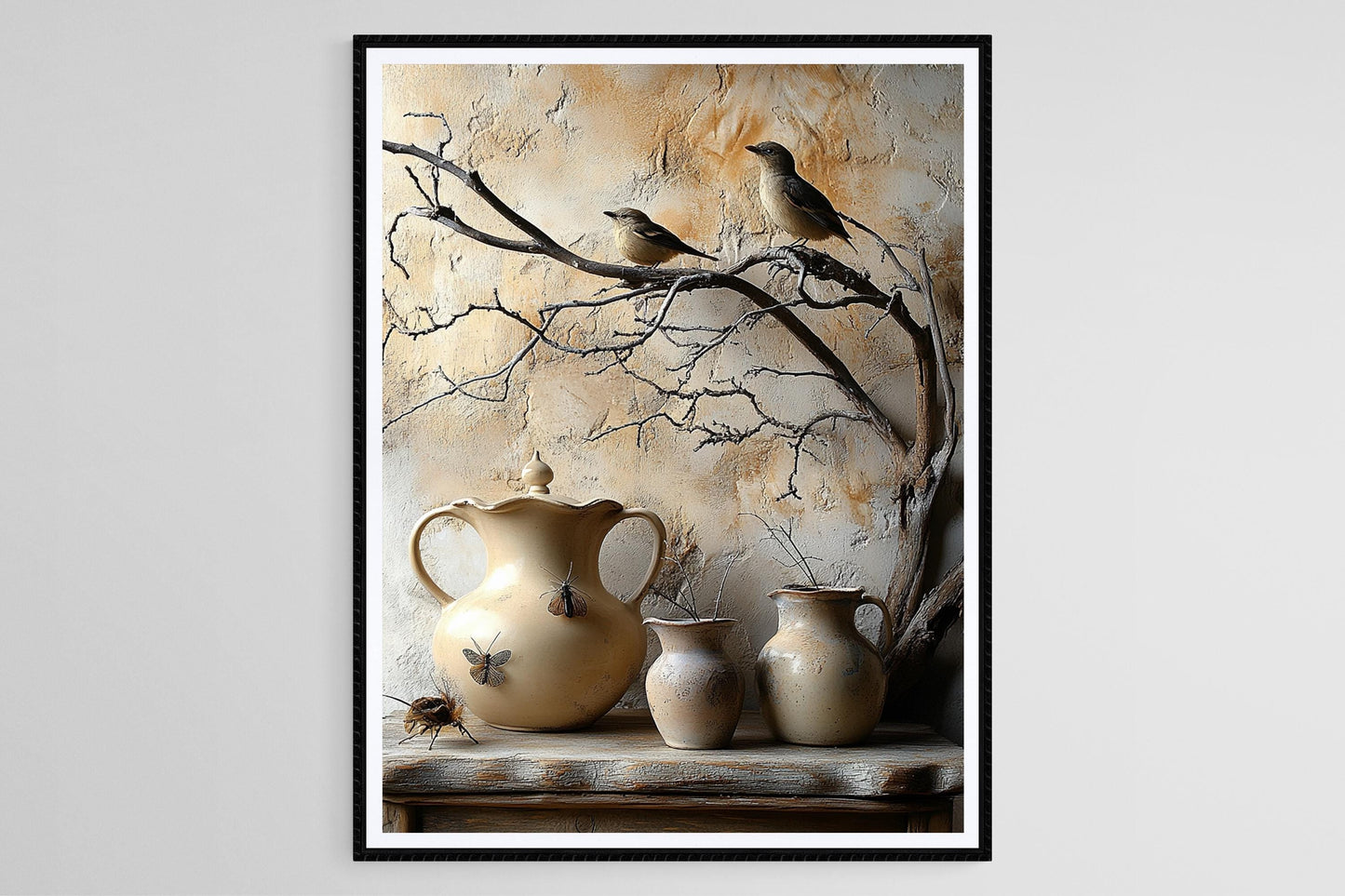 Affiche Vase en Céramique – Art Vintage Oiseaux et Branches