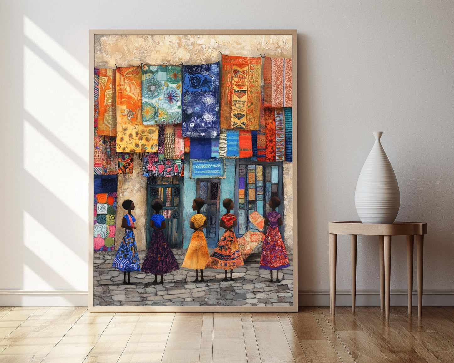 Affiche Marché Textile Éthiopien – Poster Art Wall Coloré en Tissu