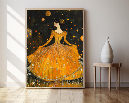 Affiche Art Nouveau – Portrait Femme en Robe Dorée, Inspiration Klimt