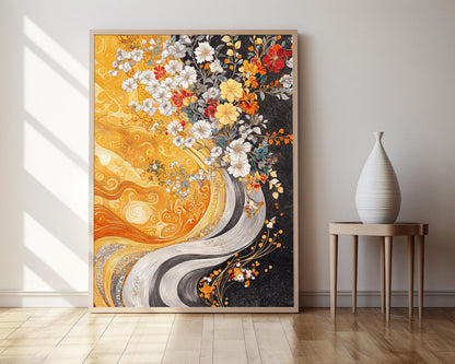 Affiche Art Abstrait Inspiré de Klimt – Tourbillons Dorés et Argentés