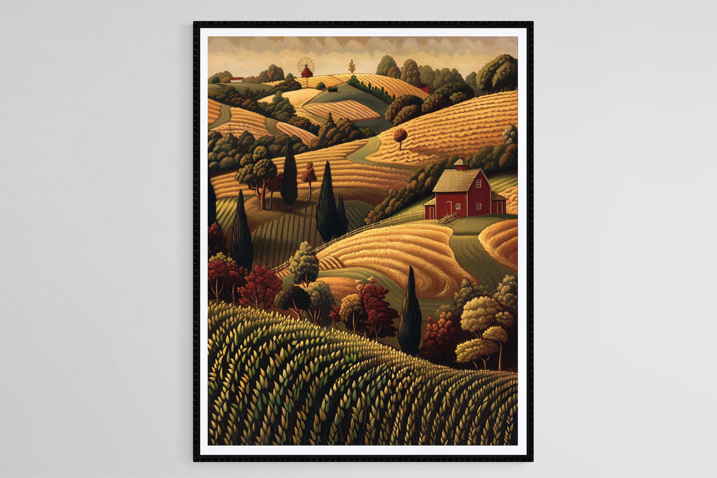 Affiche Paysage de Ferme Idéale – Poster Art Inspiré de Grant Wood